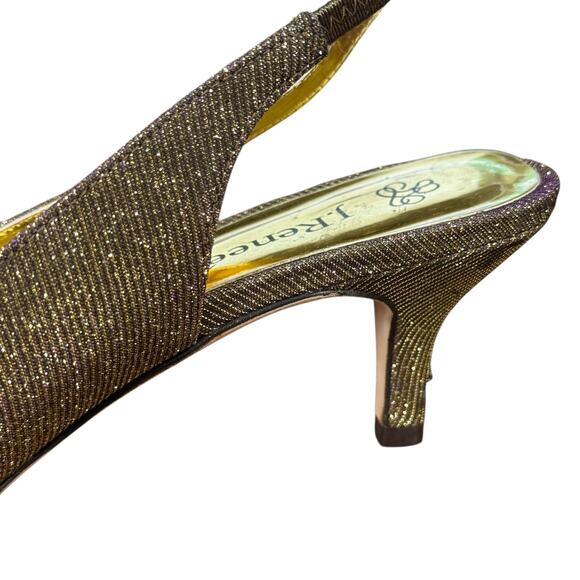 J Renee Metallic Gold Purple Slingback Peep Toe Heels Shoes Leather Sole sz 11 - Picture 4 of 16